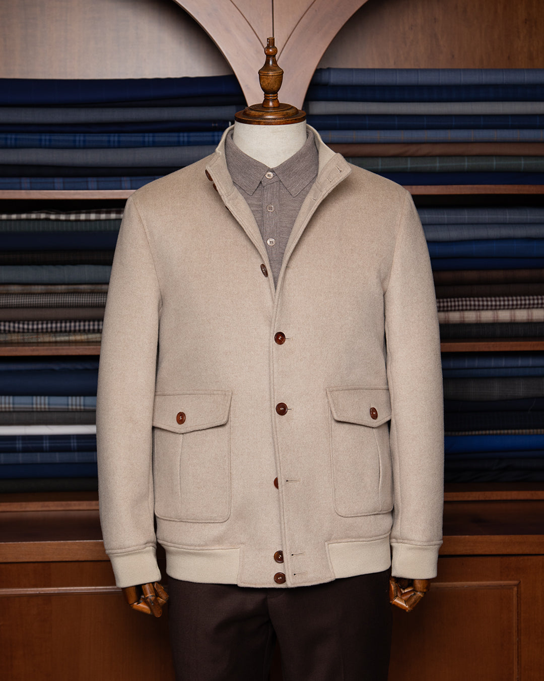Giacca Bomber Sartoriale Lana-Seta Beige