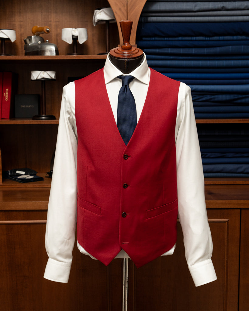 Coral Red Single-Breasted Waistcoat