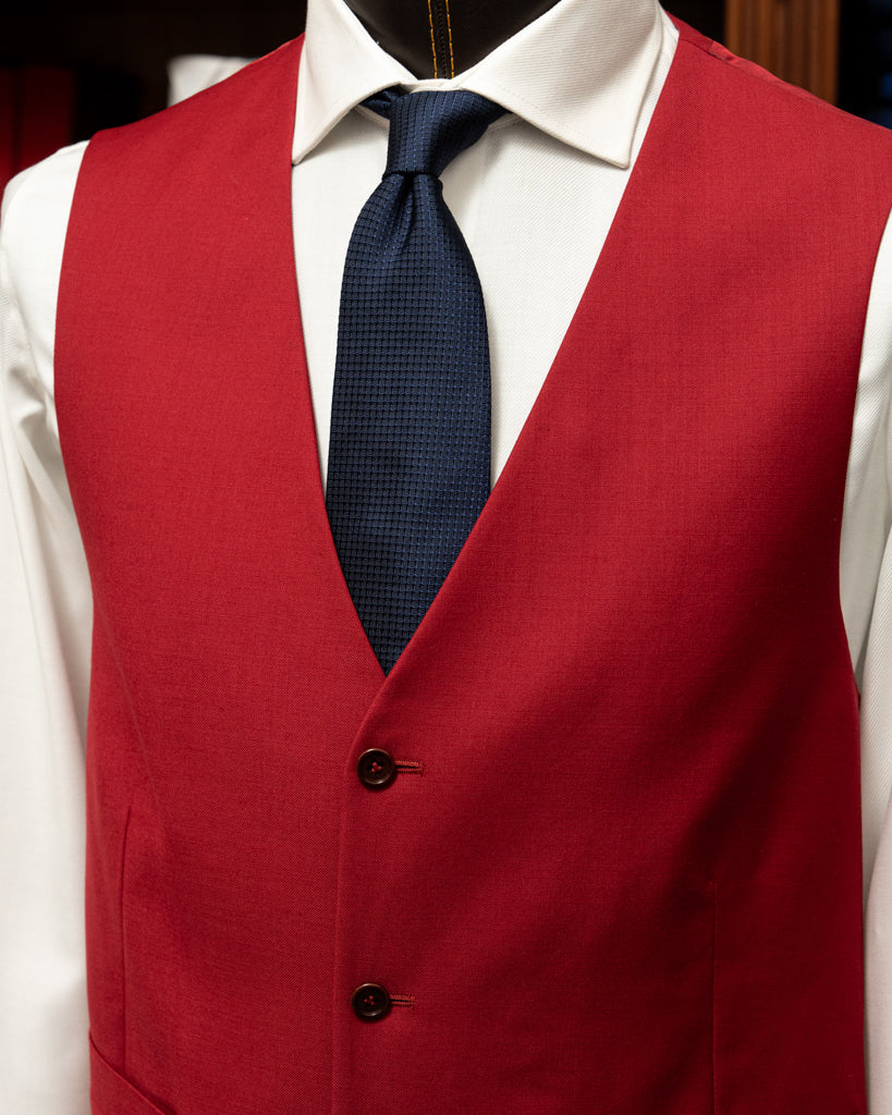 Coral Red Single-Breasted Waistcoat