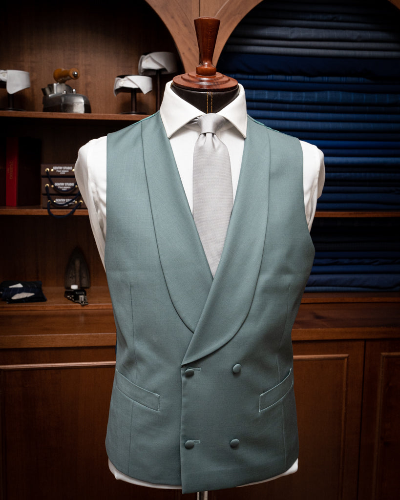 Green Double-Breasted Shawl Vest Four Buttons