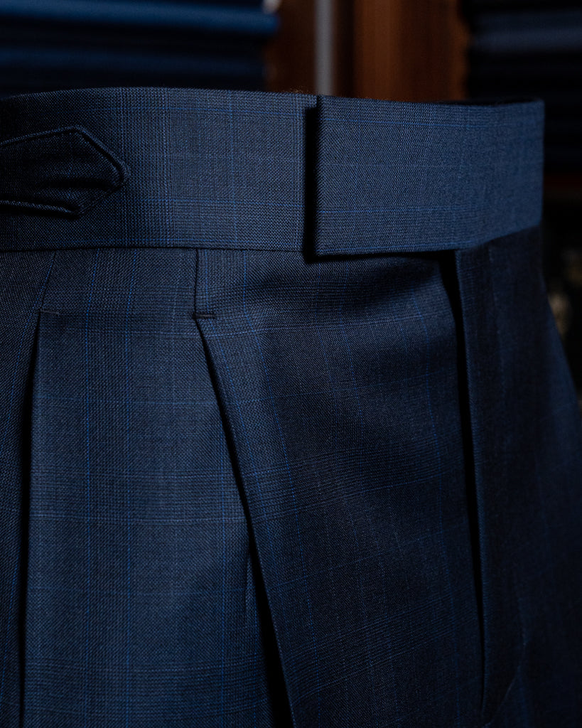 Borromini Pants in Midnight Blue with Checked Pattern