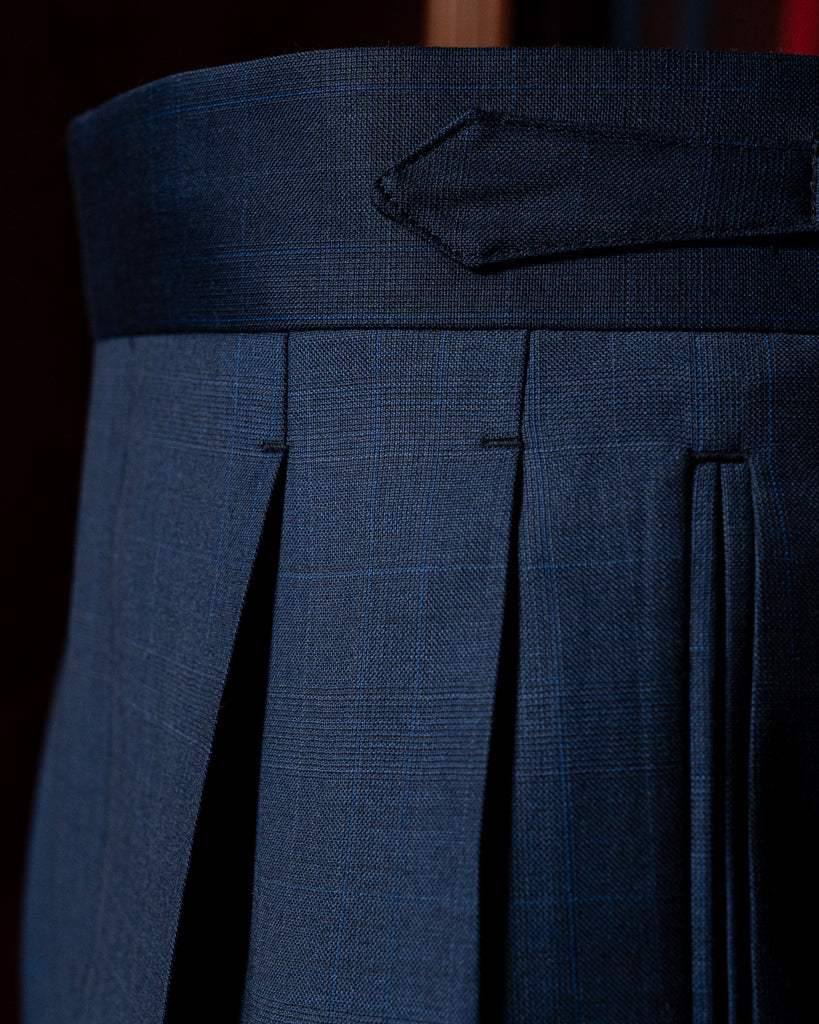 Borromini Pants in Midnight Blue with Checked Pattern