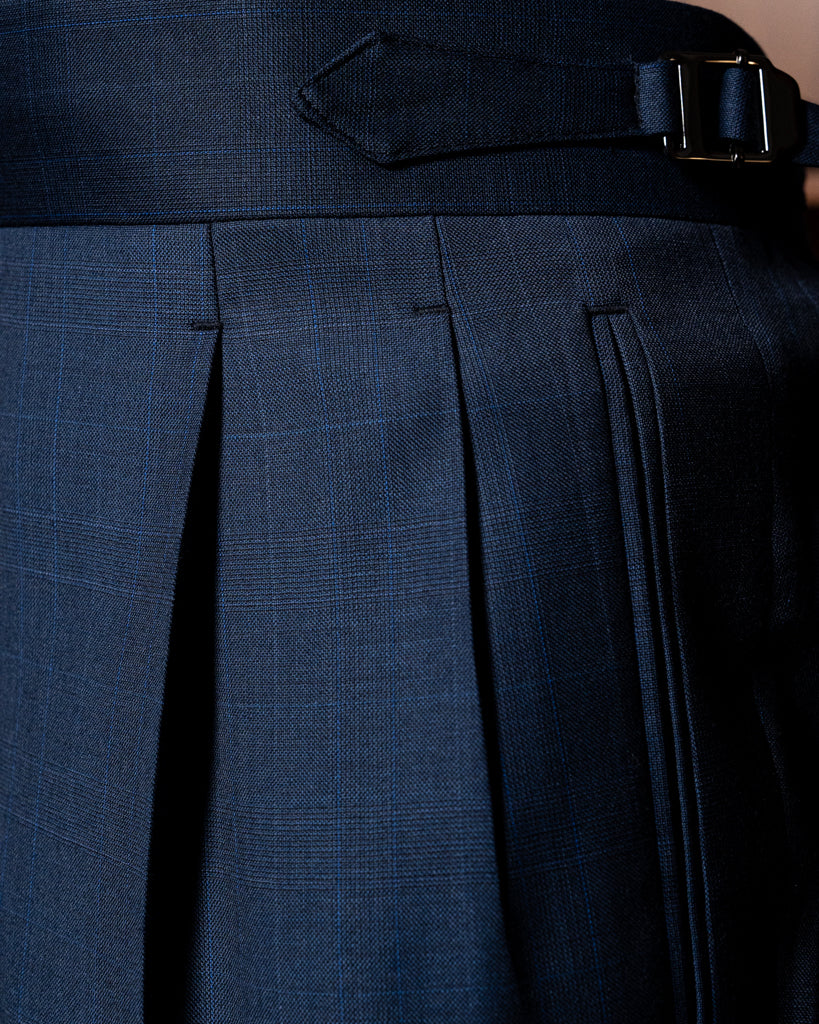 Borromini Pants in Midnight Blue with Checked Pattern