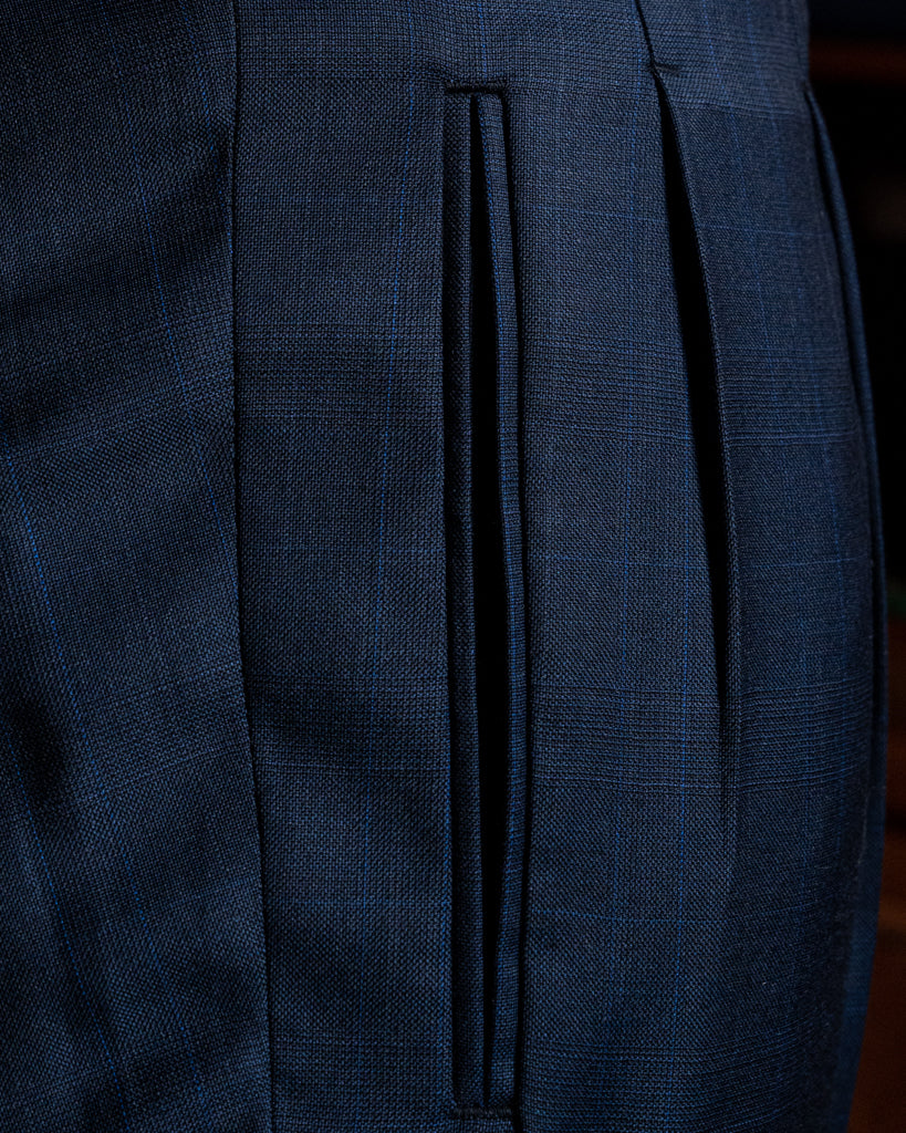 Borromini Pants in Midnight Blue with Checked Pattern