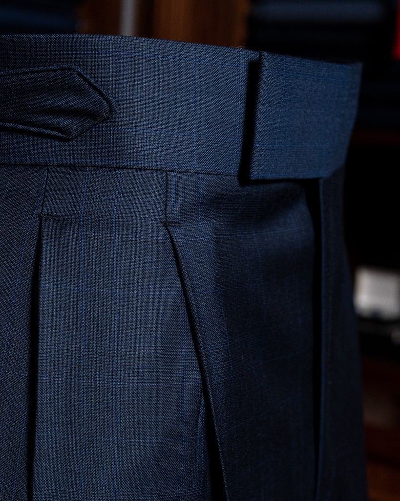Borromini Pants in Midnight Blue with Checked Pattern