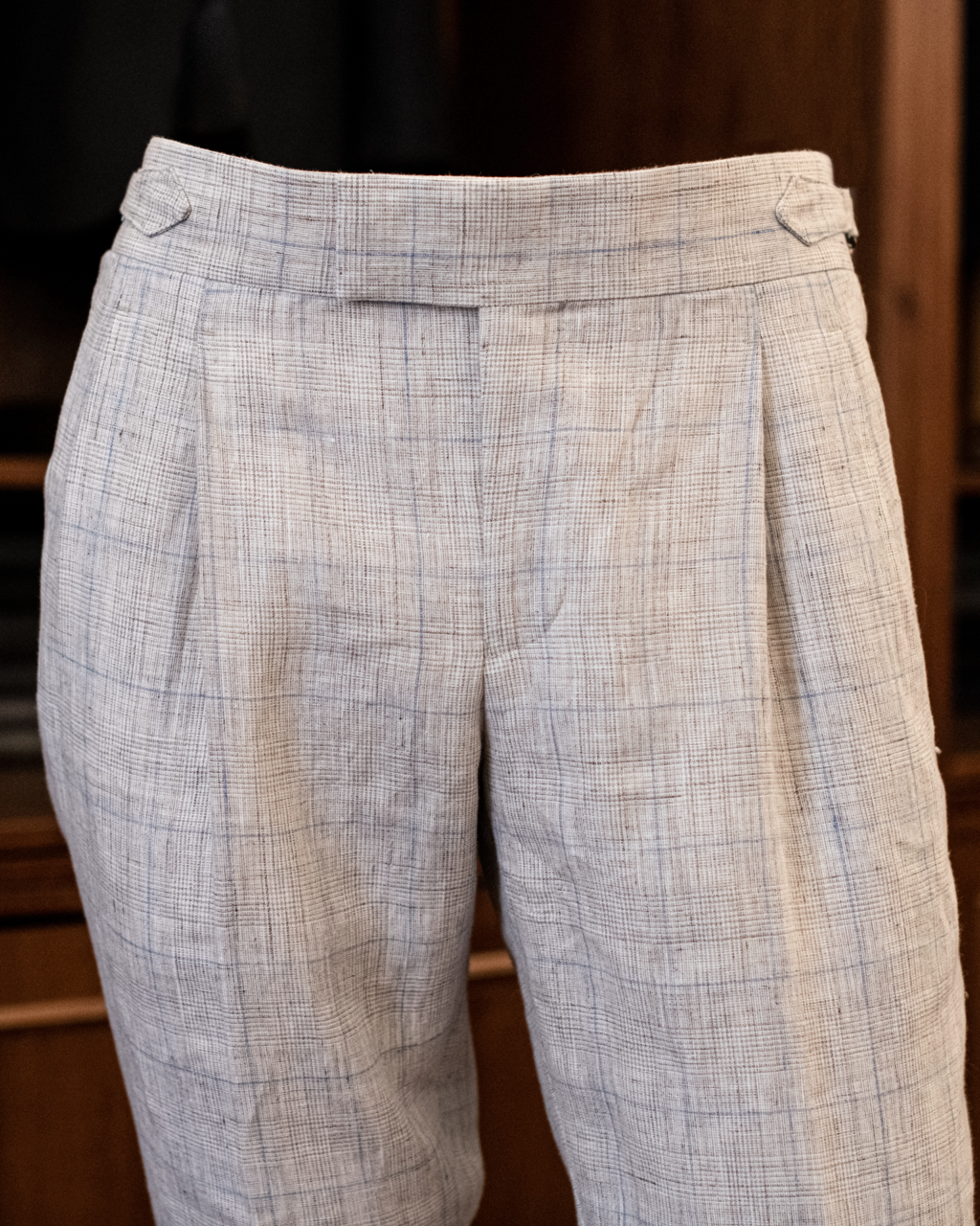 Borromini Beige Pants with Blue Checks