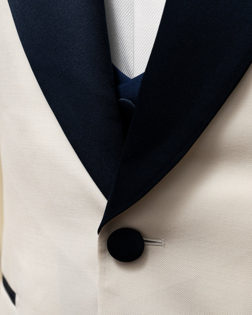 Smoking Donatello Crema con Raso Blu e Gilet Blu Cobalto