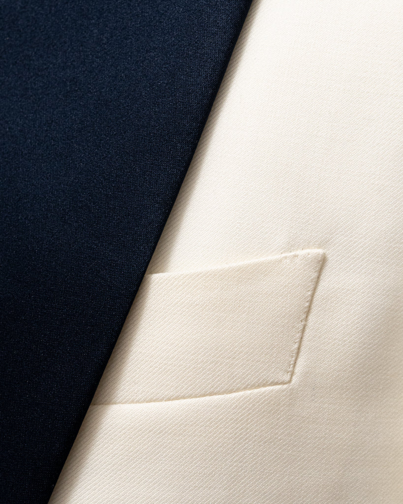 Smoking Donatello Crema con Raso Blu e Gilet Blu Cobalto
