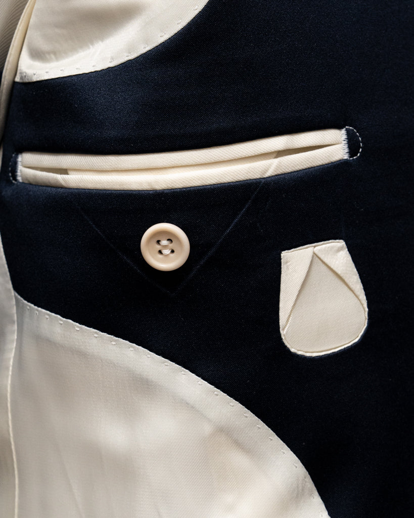 Smoking Donatello Crema con Raso Blu e Gilet Blu Cobalto