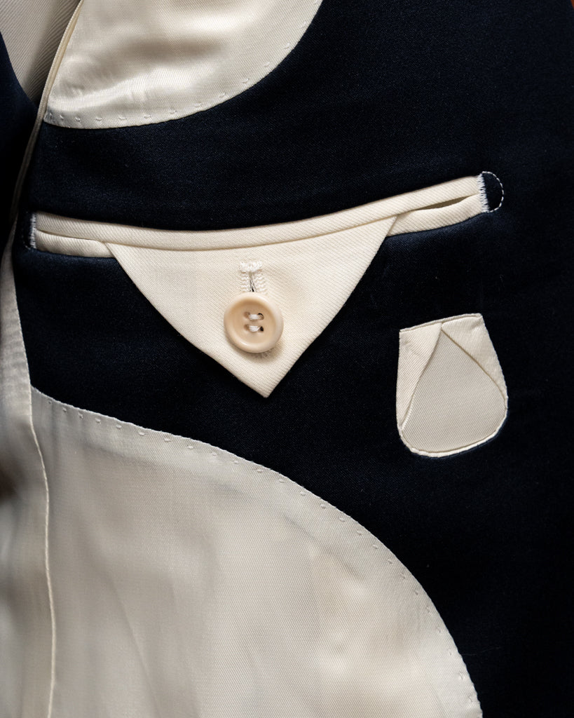 Smoking Donatello Crema con Raso Blu e Gilet Blu Cobalto