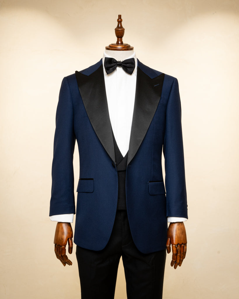 Smoking Michelangelo Blu Notte con Gilet e Pantalone Nero
