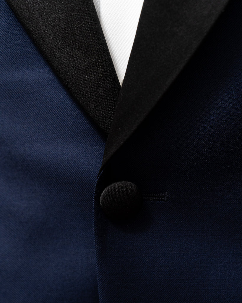 Michelangelo Open Blue Tuxedo with Black Satin