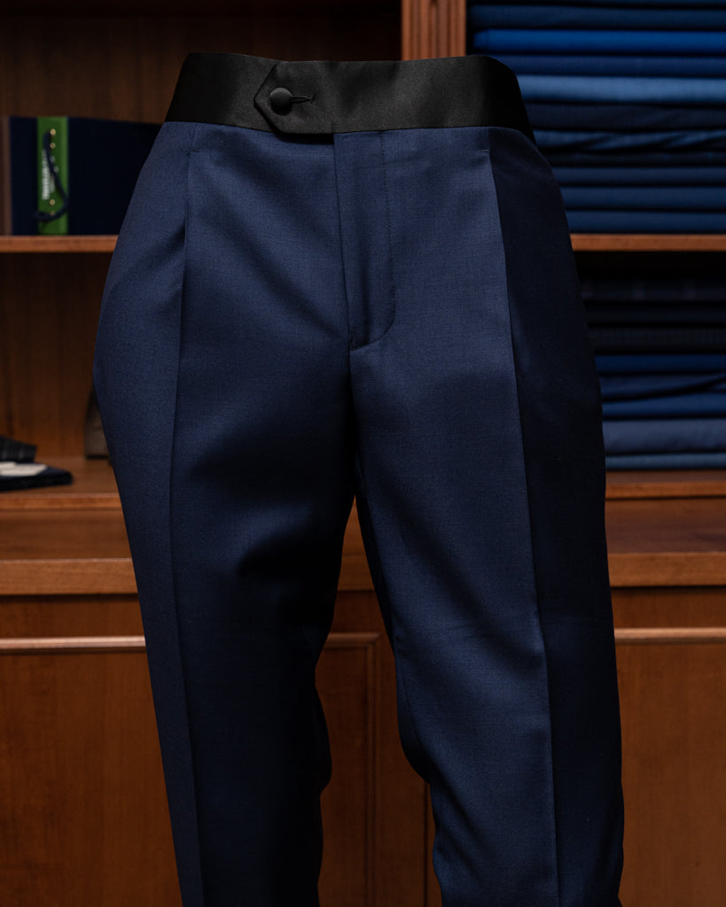Michelangelo Open Blue Tuxedo with Black Satin