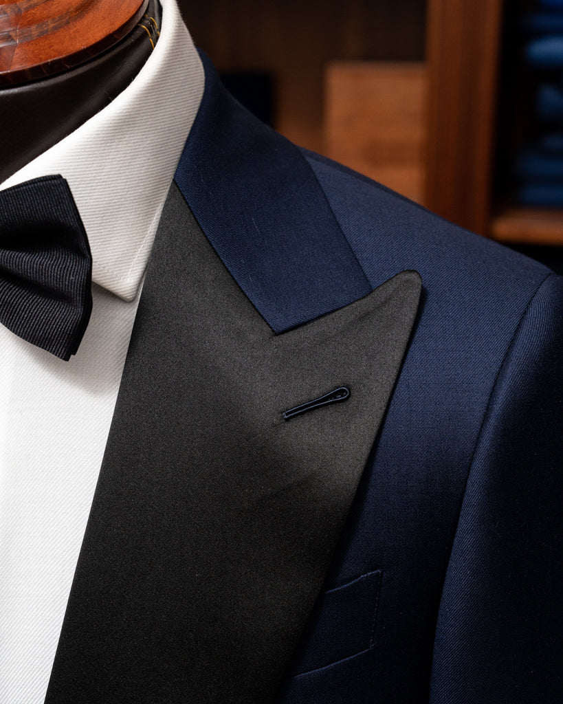 Michelangelo Open Blue Tuxedo with Black Satin