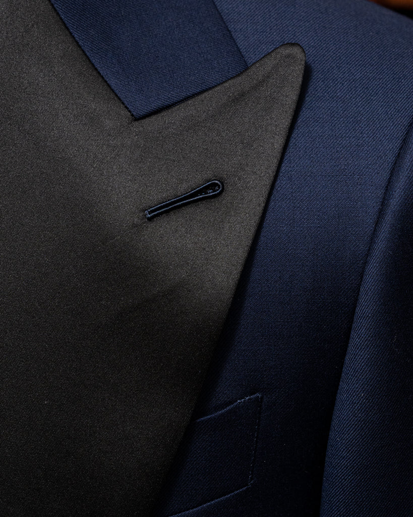 Michelangelo Open Blue Tuxedo with Black Satin