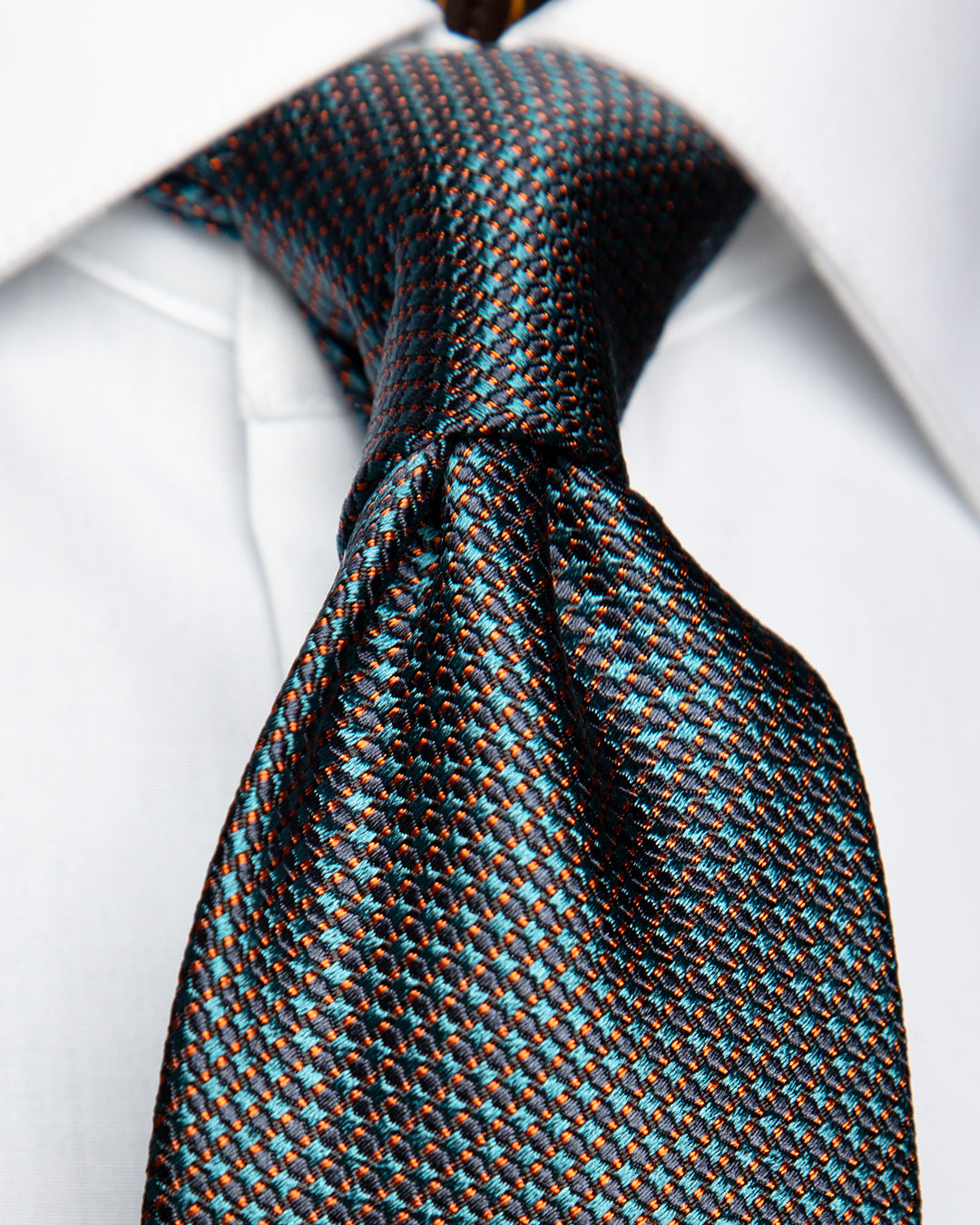 Cravatta Blu con Micro Fantasia Avio e Rame