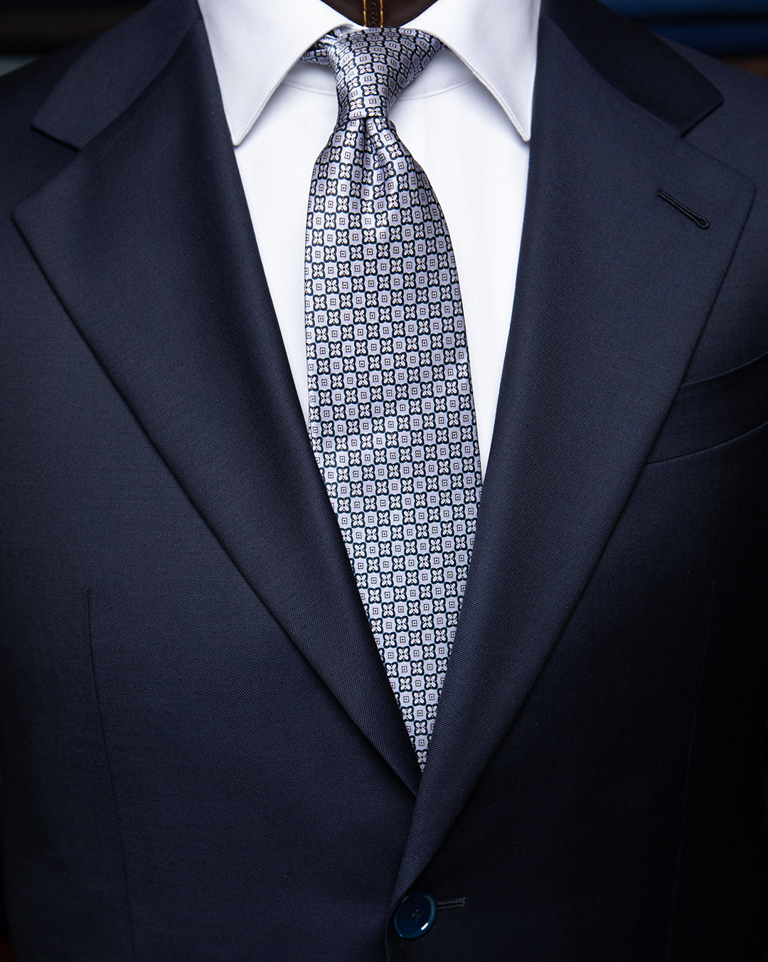 Pearl Gray Tie with Micro Floral Geometric Pattern