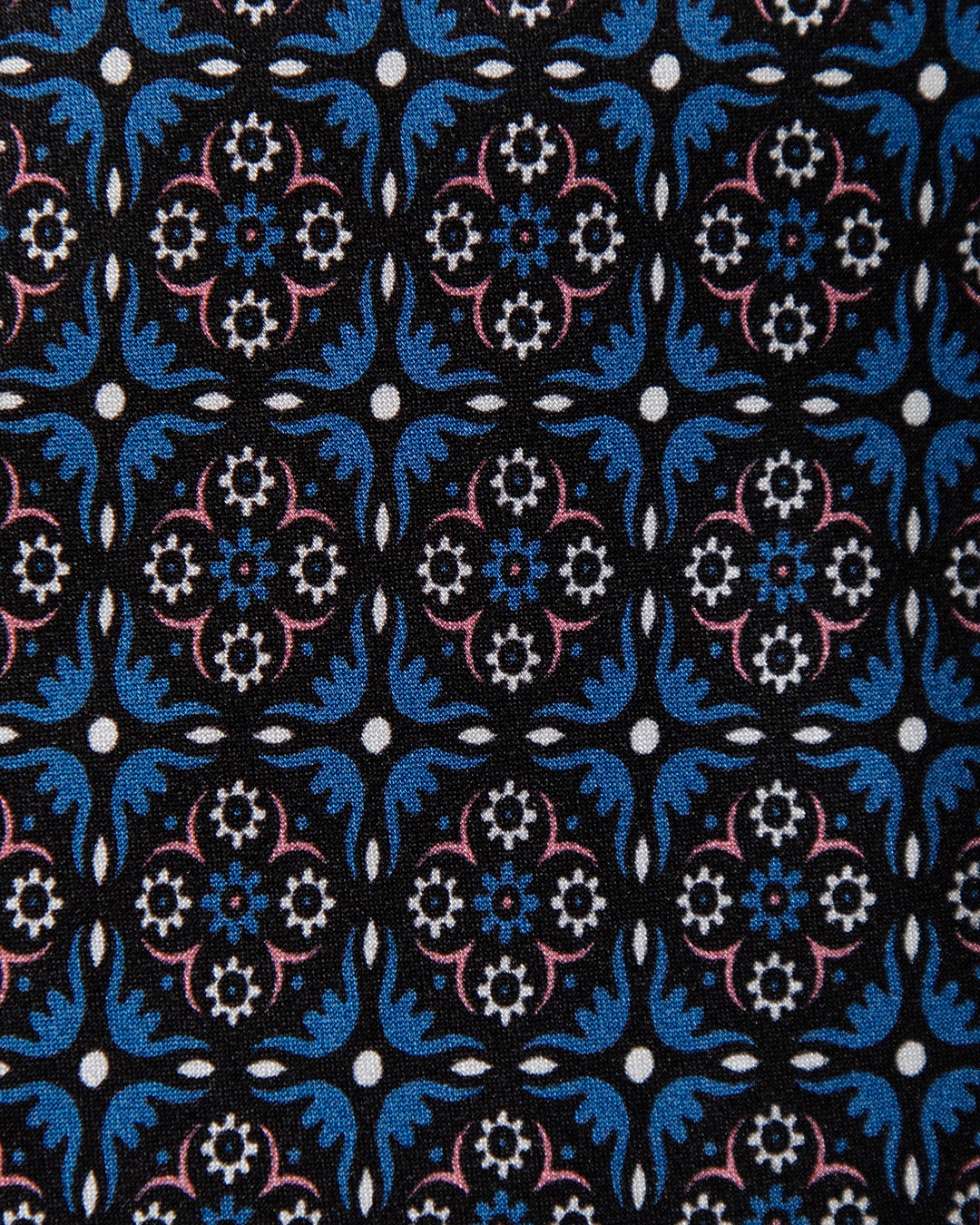 Cravatta Blu Notte con Arabesco Cobalto e Fiore Rosa