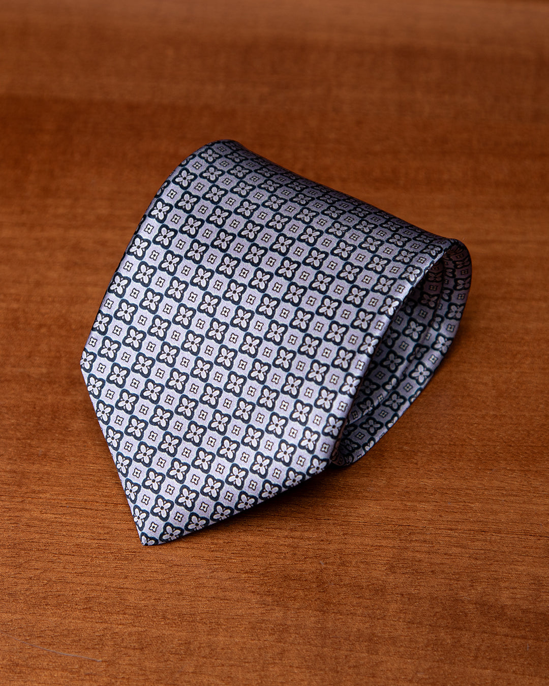Pearl Gray Tie with Micro Floral Geometric Pattern