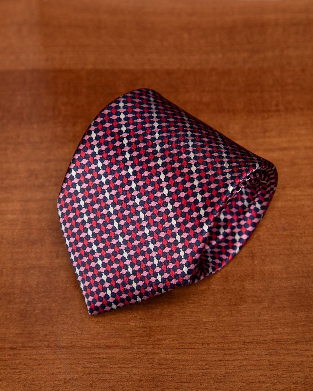 Cravatta Rubino, Navy e Rosa con Motivo Geometrico