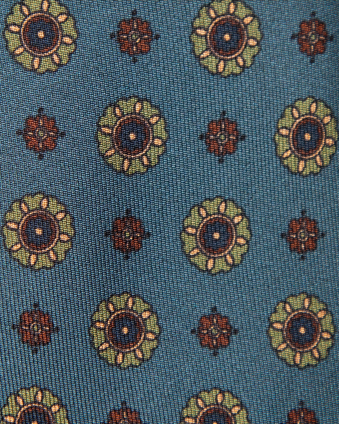 Sky Blue Tie with Green and Bronze Floral Pattern