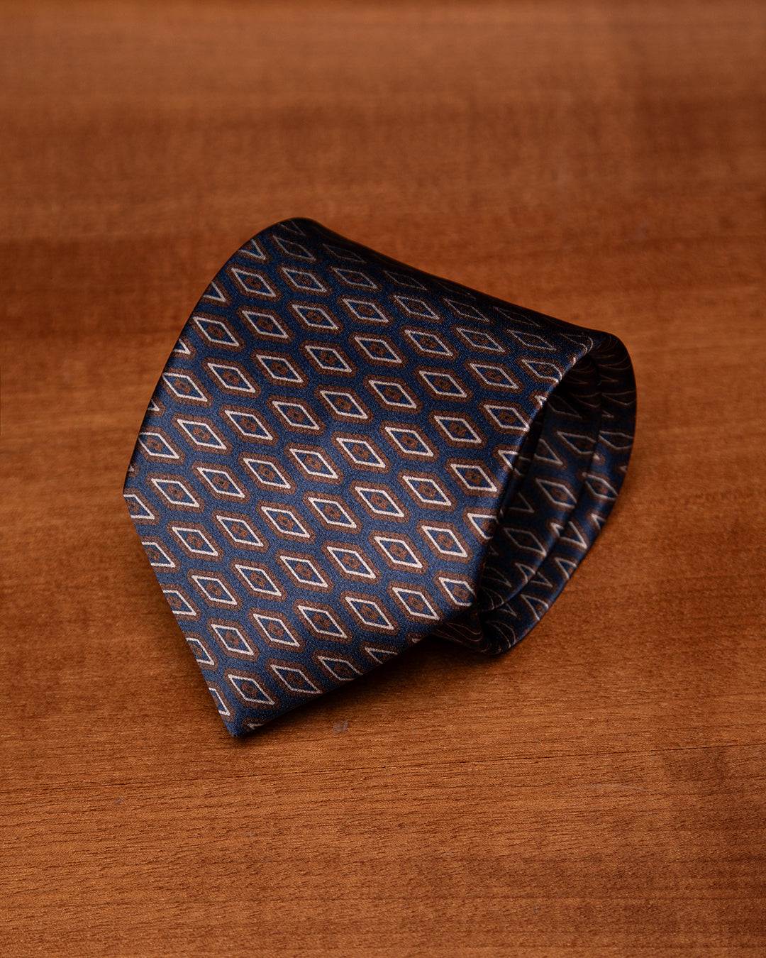 Dark Blue Tie with Brown Diamonds