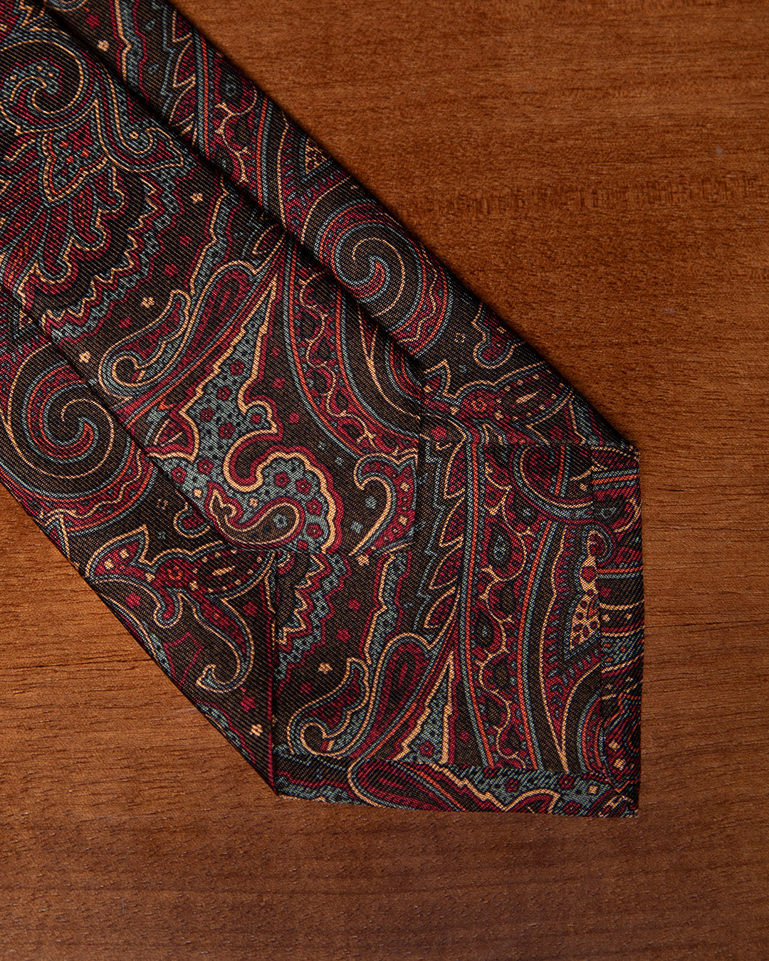 Cravatta Marrone con Paisley Rosso, Bronzo e Avio