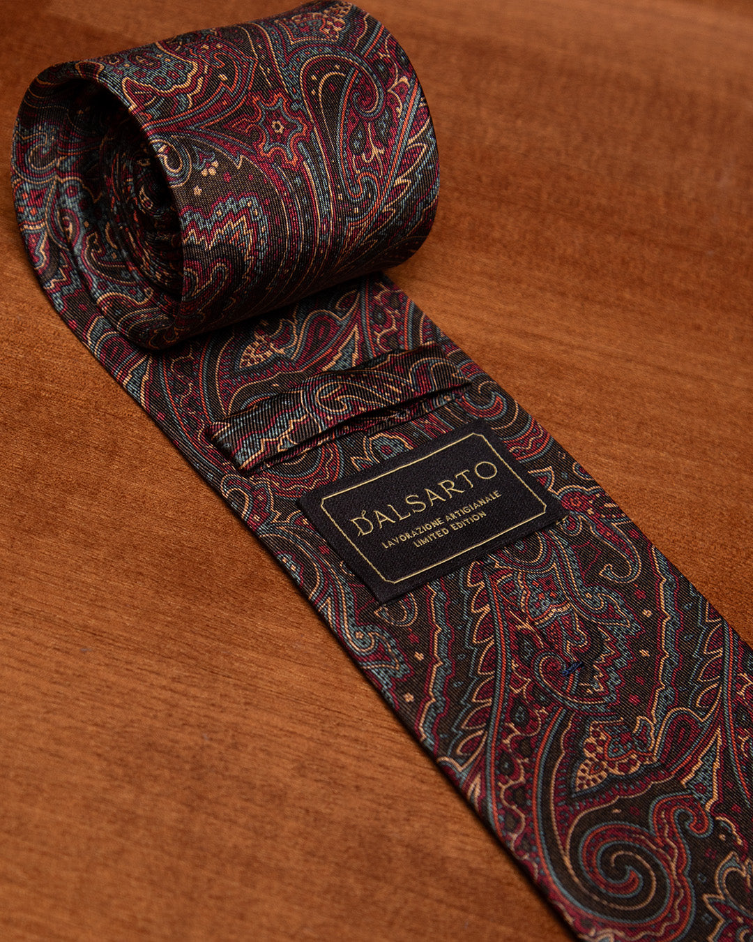 Cravatta Marrone con Paisley Rosso, Bronzo e Avio