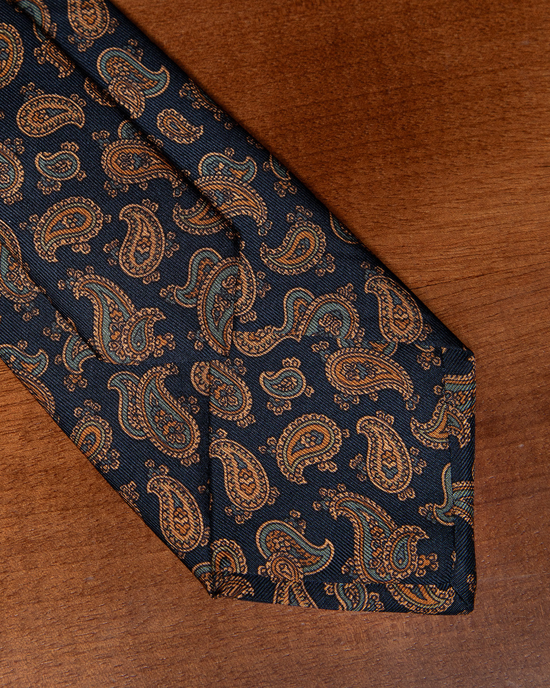 Navy Blue Tie with Light Blue and Gold Paisley Pattern