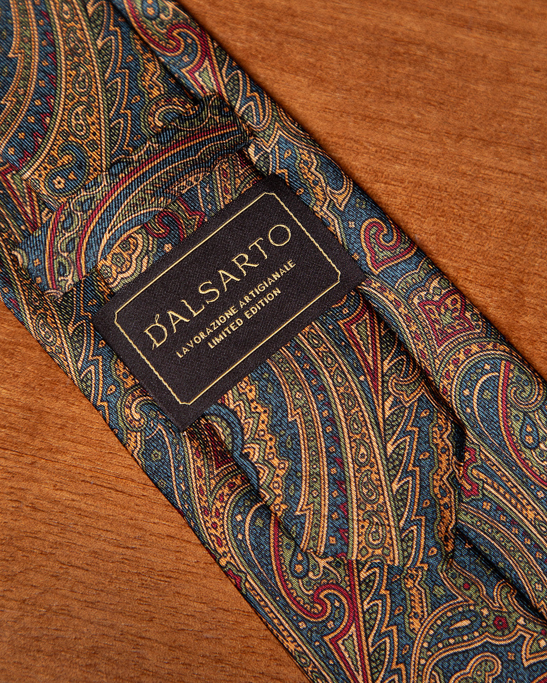 Cravatta Paisley Azzurro Avio e Bronzo Dorato