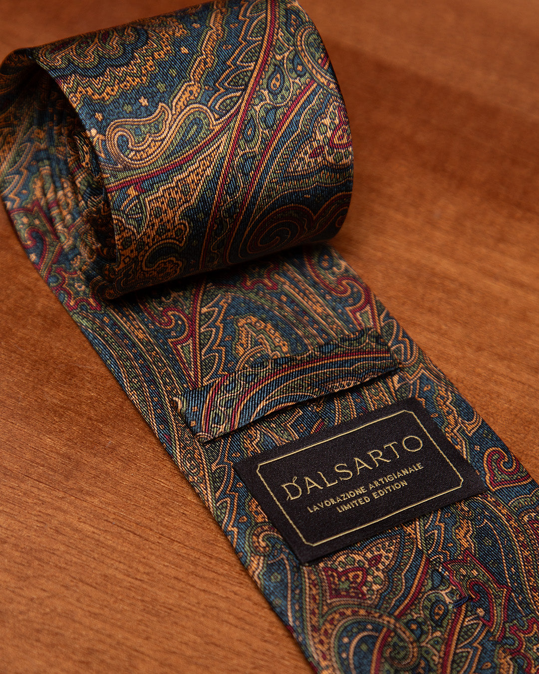 Cravatta Paisley Azzurro Avio e Bronzo Dorato