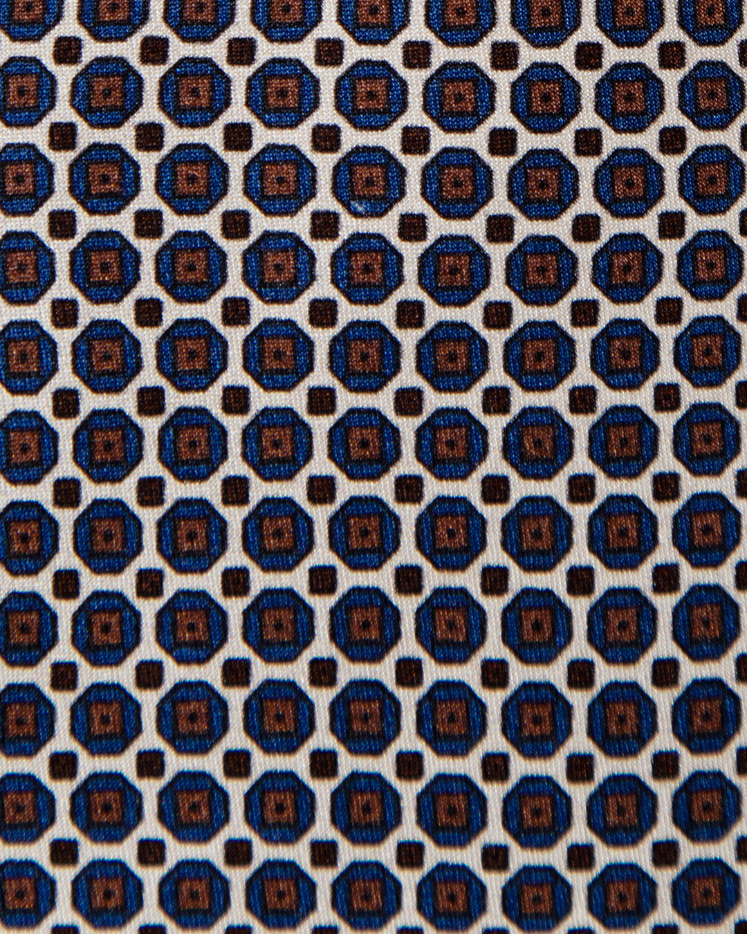 Cream and Blue Tie with Geometric Lattice Pattern