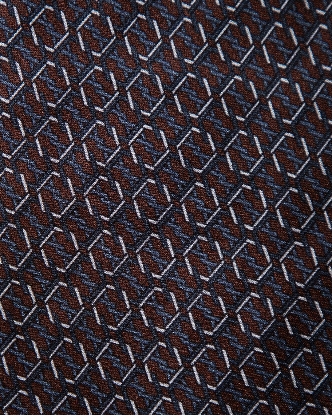 Brown and Blue Tie with Hexagonal Ring Geometry