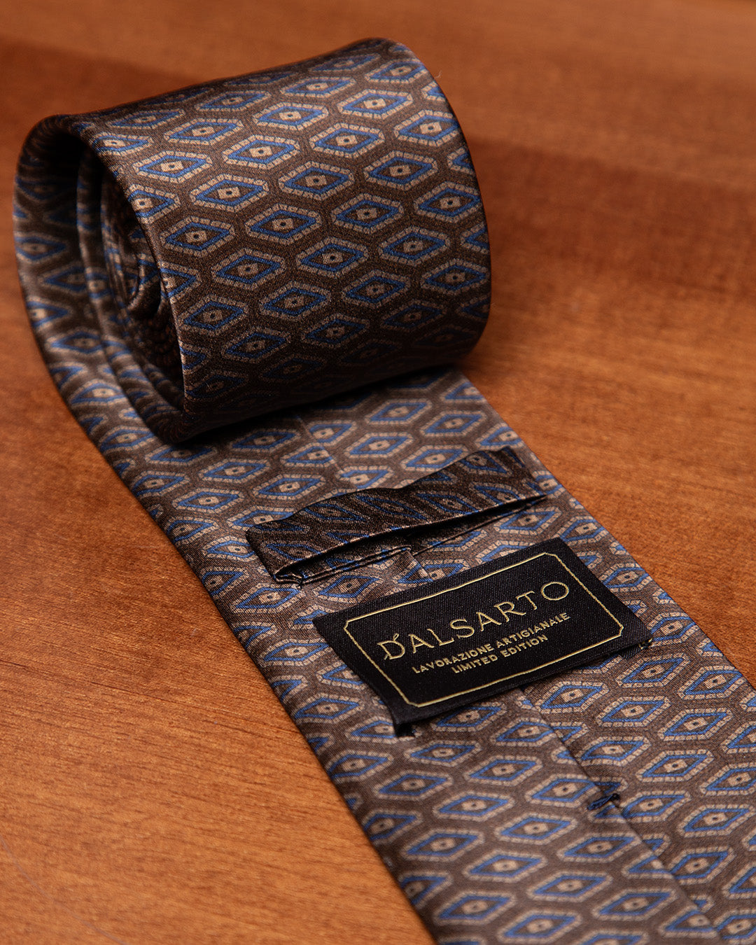 Brown Tie with Dark Blue Diamonds