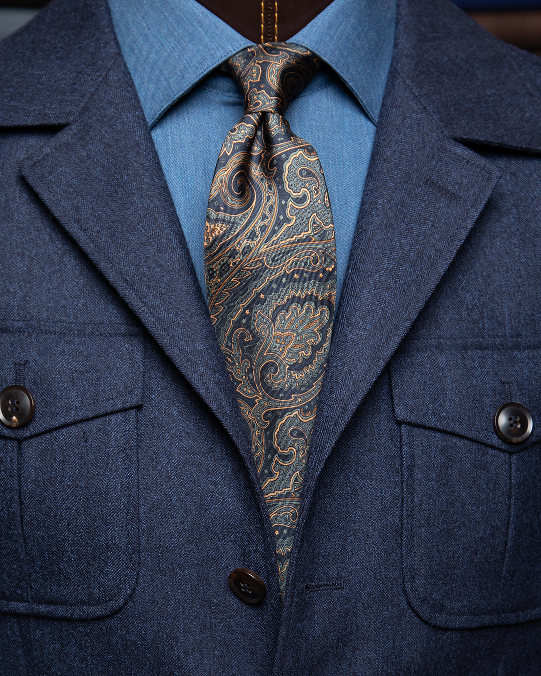 Cravatta Paisley Imperial Blu e Bronzo Dorato