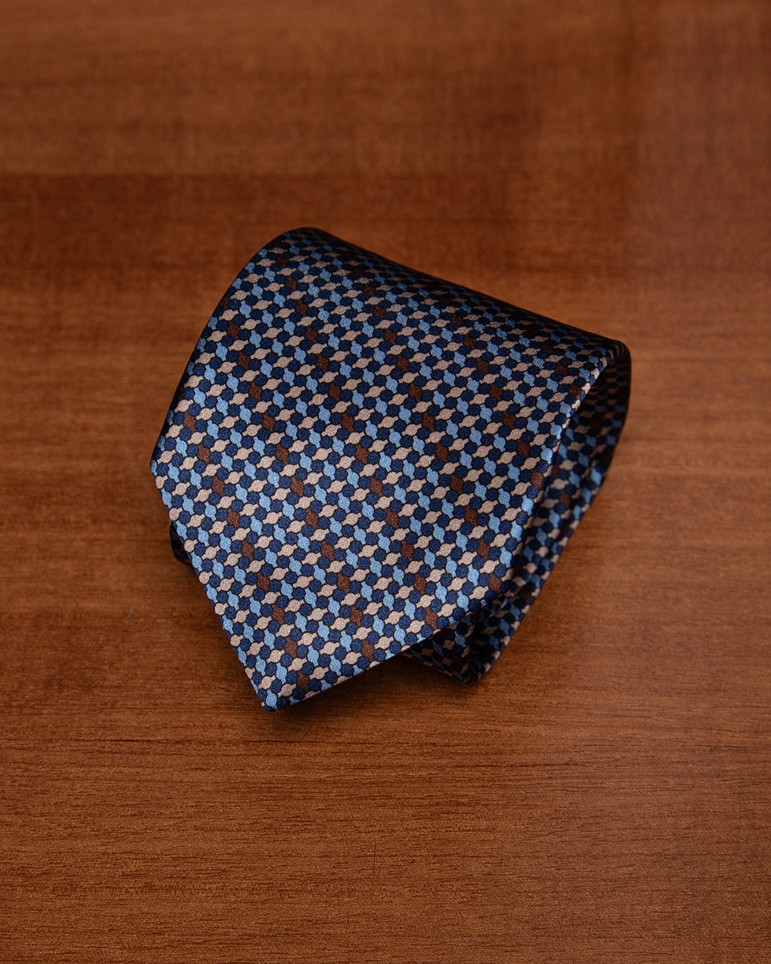 Blue Tie with Light Blue, Brown and Sand Mosaic