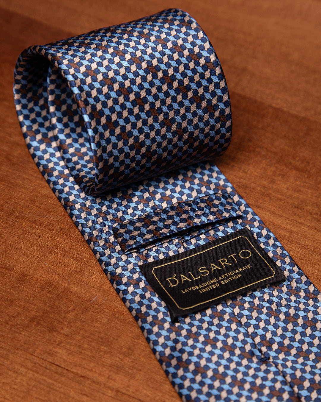 Blue Tie with Light Blue, Brown and Sand Mosaic