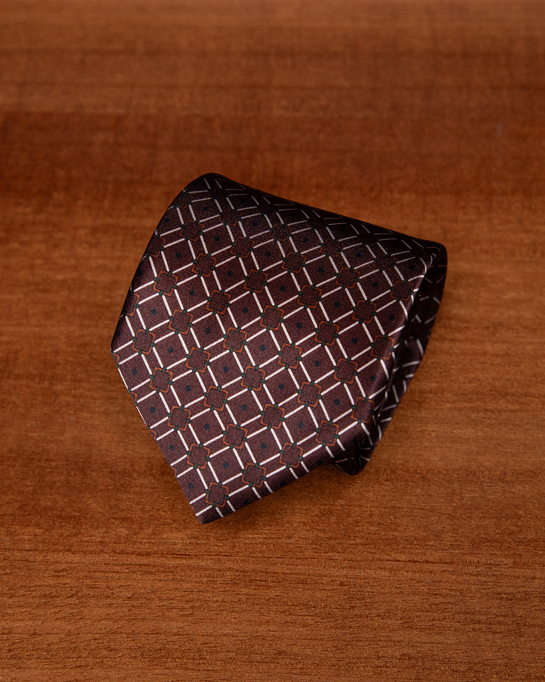 Cocoa Brown Tie with Checkered Pattern