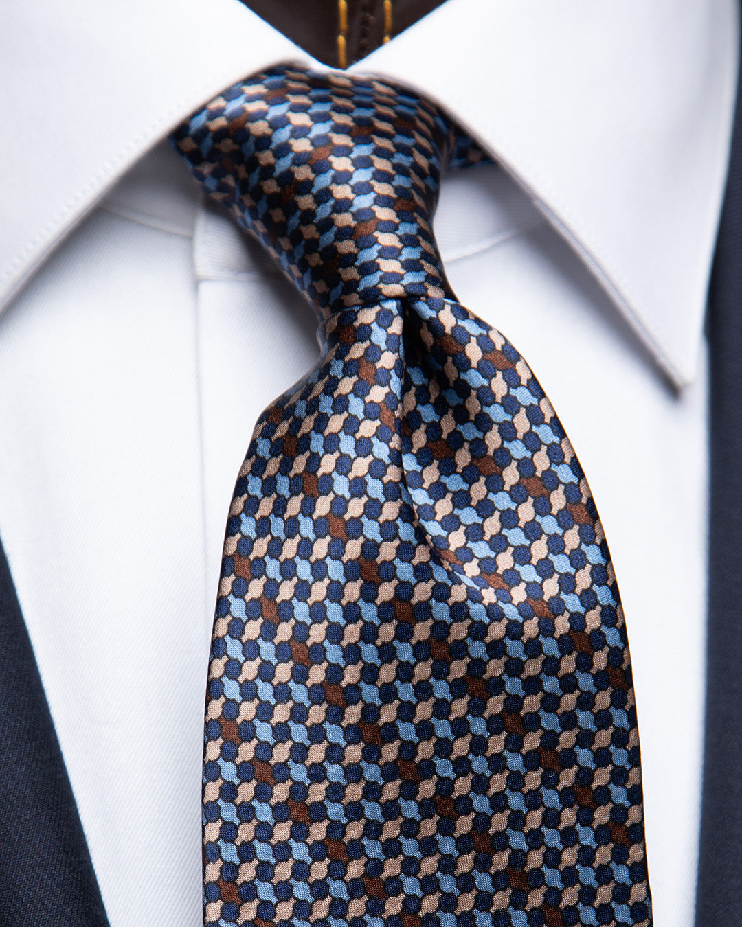 Blue Tie with Light Blue, Brown and Sand Mosaic