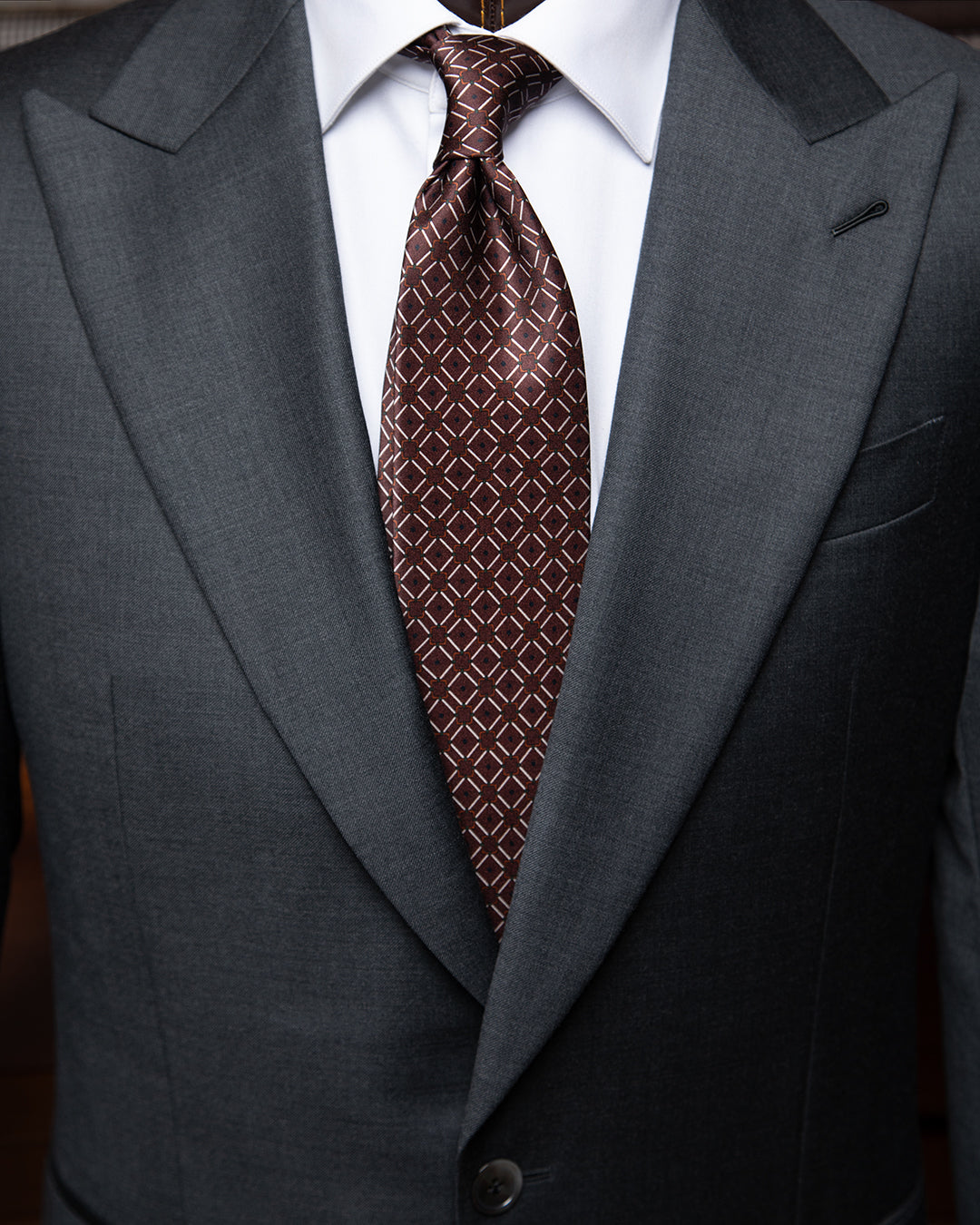 Cocoa Brown Tie with Checkered Pattern