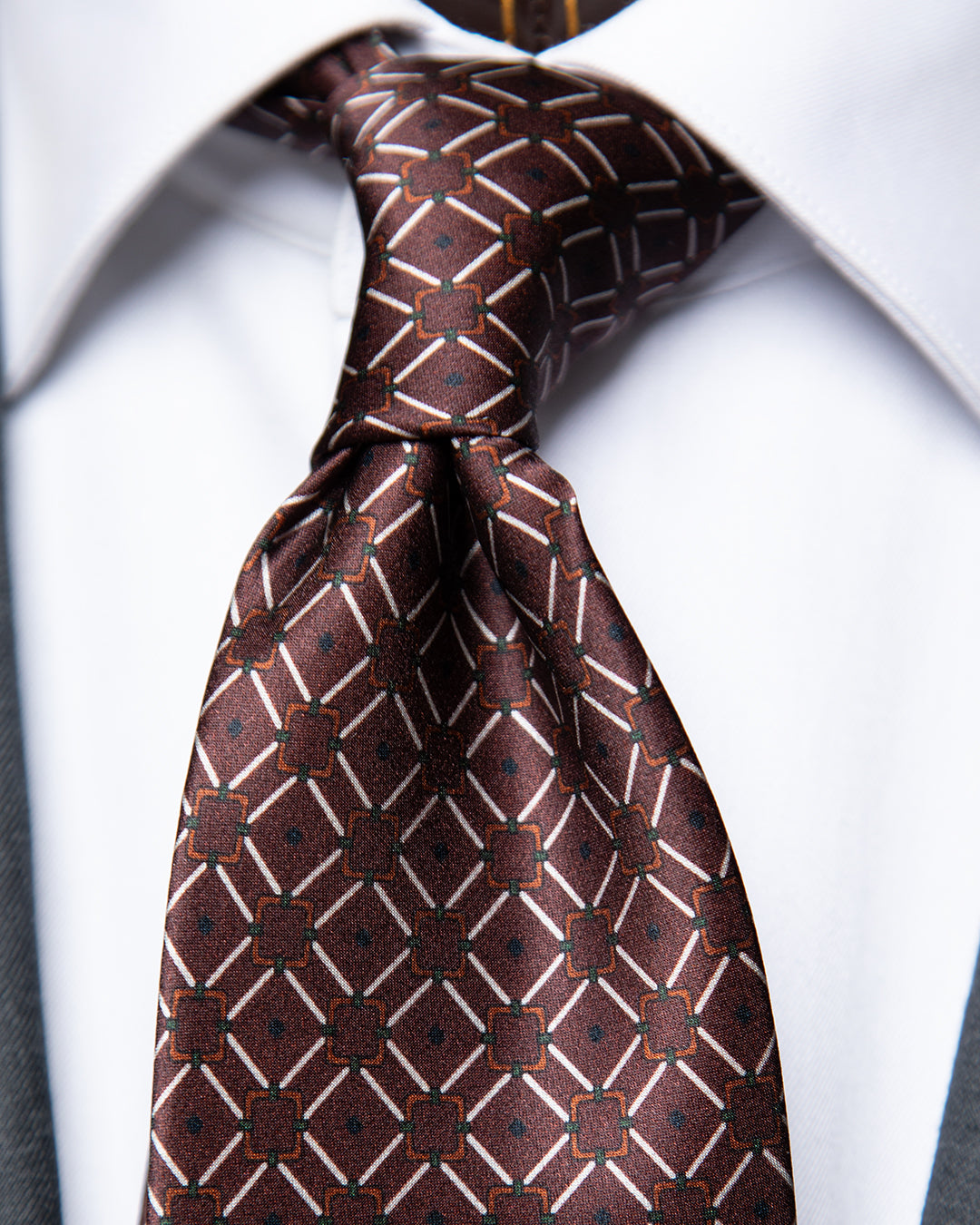 Cocoa Brown Tie with Checkered Pattern
