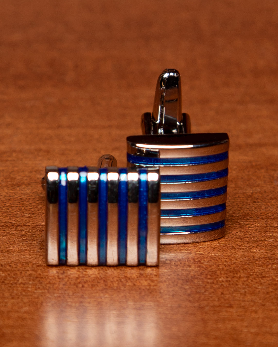 Silver and Blue Rectangular Cufflinks