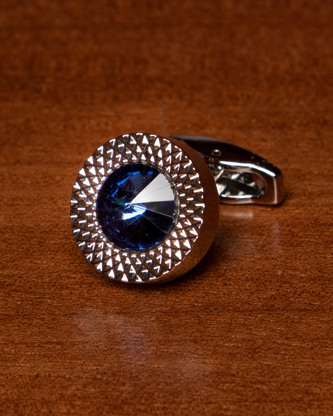 Silver-Colored Cufflinks with Blue Stone Set