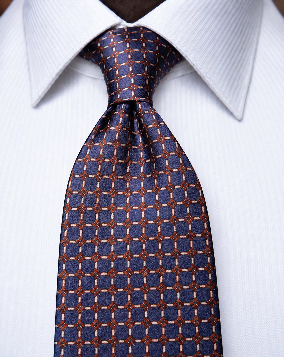 Cravatta Blu con Anelli Beige e Dettagli Bronzo