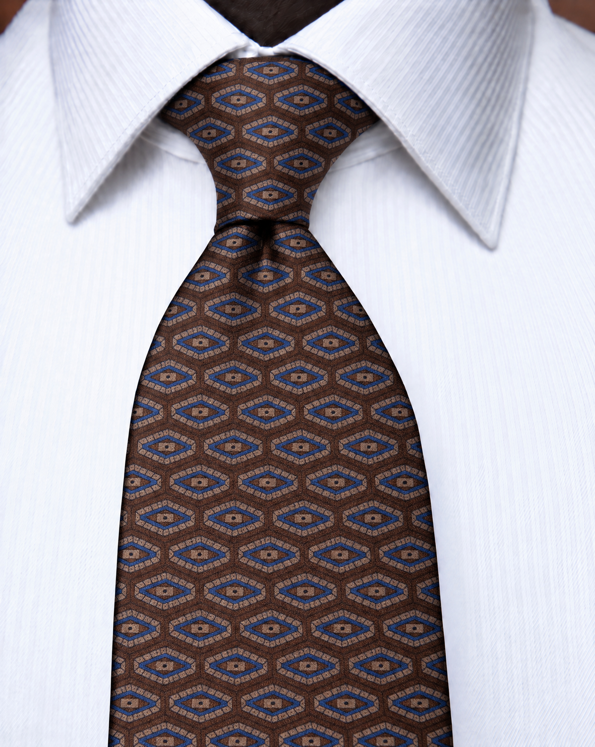 Brown Tie with Dark Blue Diamonds
