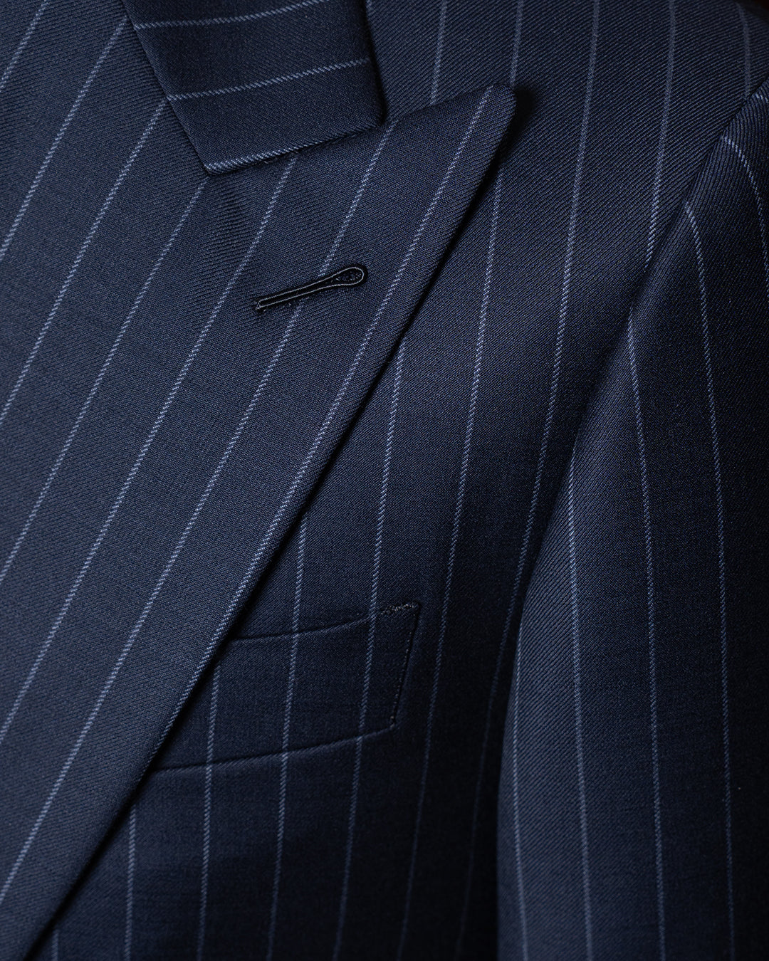 Abito Perugino Gessato Blu Navy con righe Azzurre