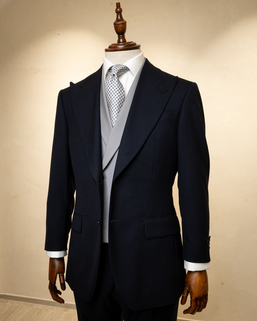 Abito Bernini Blu Petrolio Scuro con Gilet Grigio