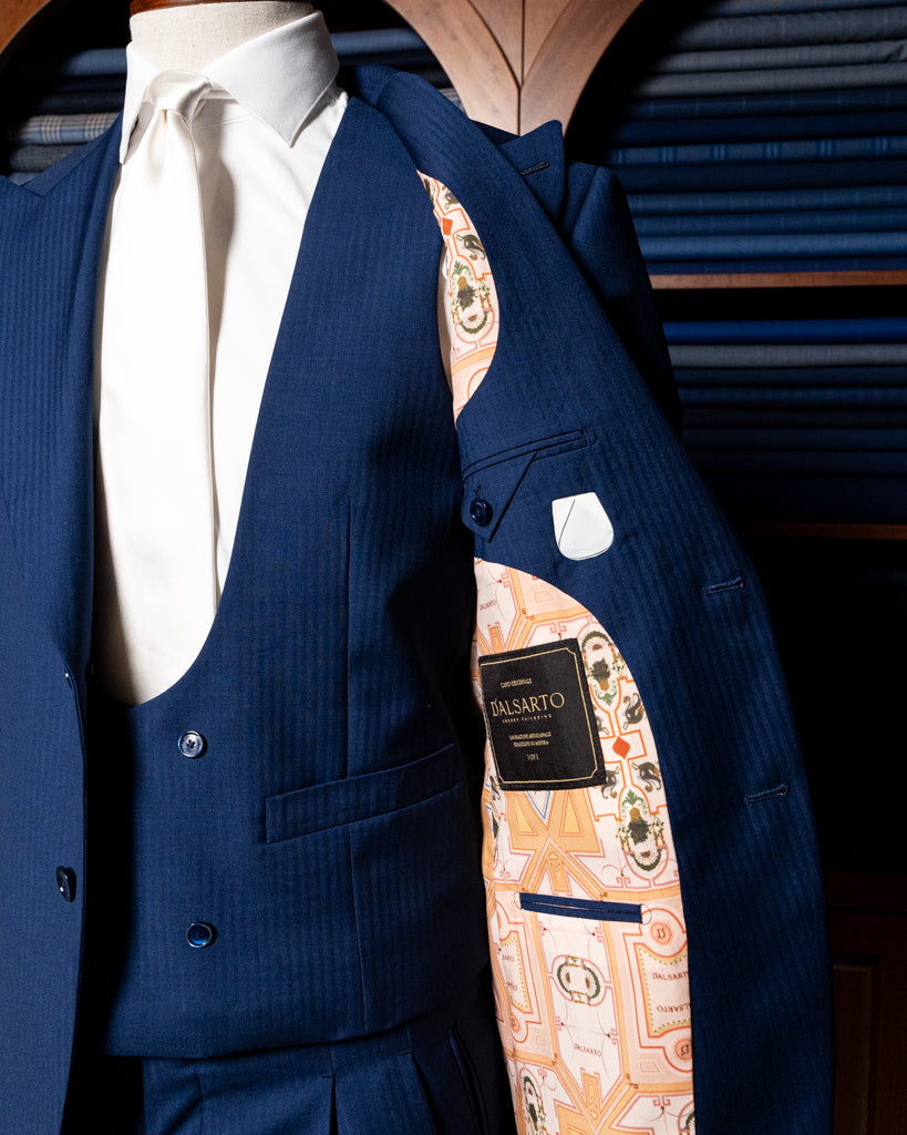 Abito Bernini Blu Chiaro Spinato con Gilet