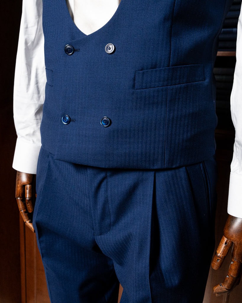 Abito Bernini Blu Chiaro Spinato con Gilet