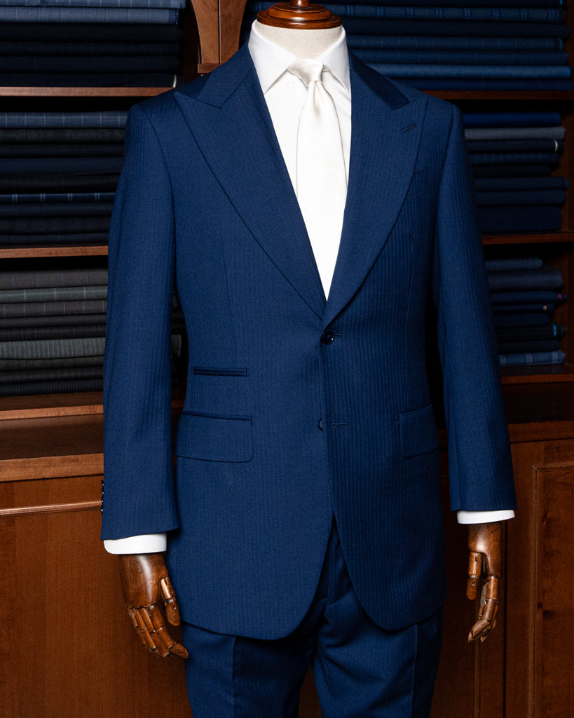 Abito Bernini Blu Chiaro Spinato con Gilet